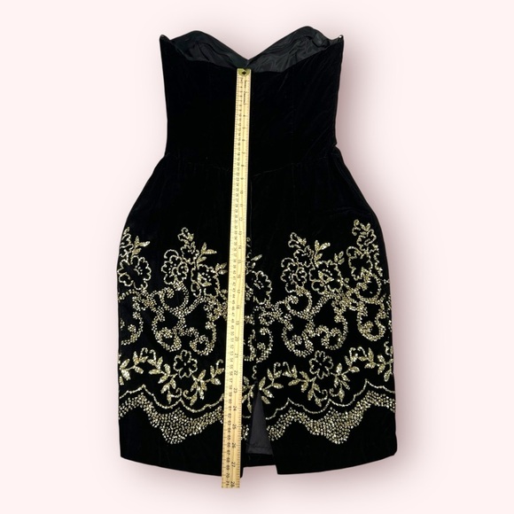 Jessica McClintock GUNNE SAX Vintage Black Velvet Gold Glitter Strapless Dress - Picture 8 of 8